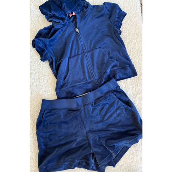Juicy Couture Pants - Women's Juicy Couture Velour Set XL Blue Hoodie & Shorts
